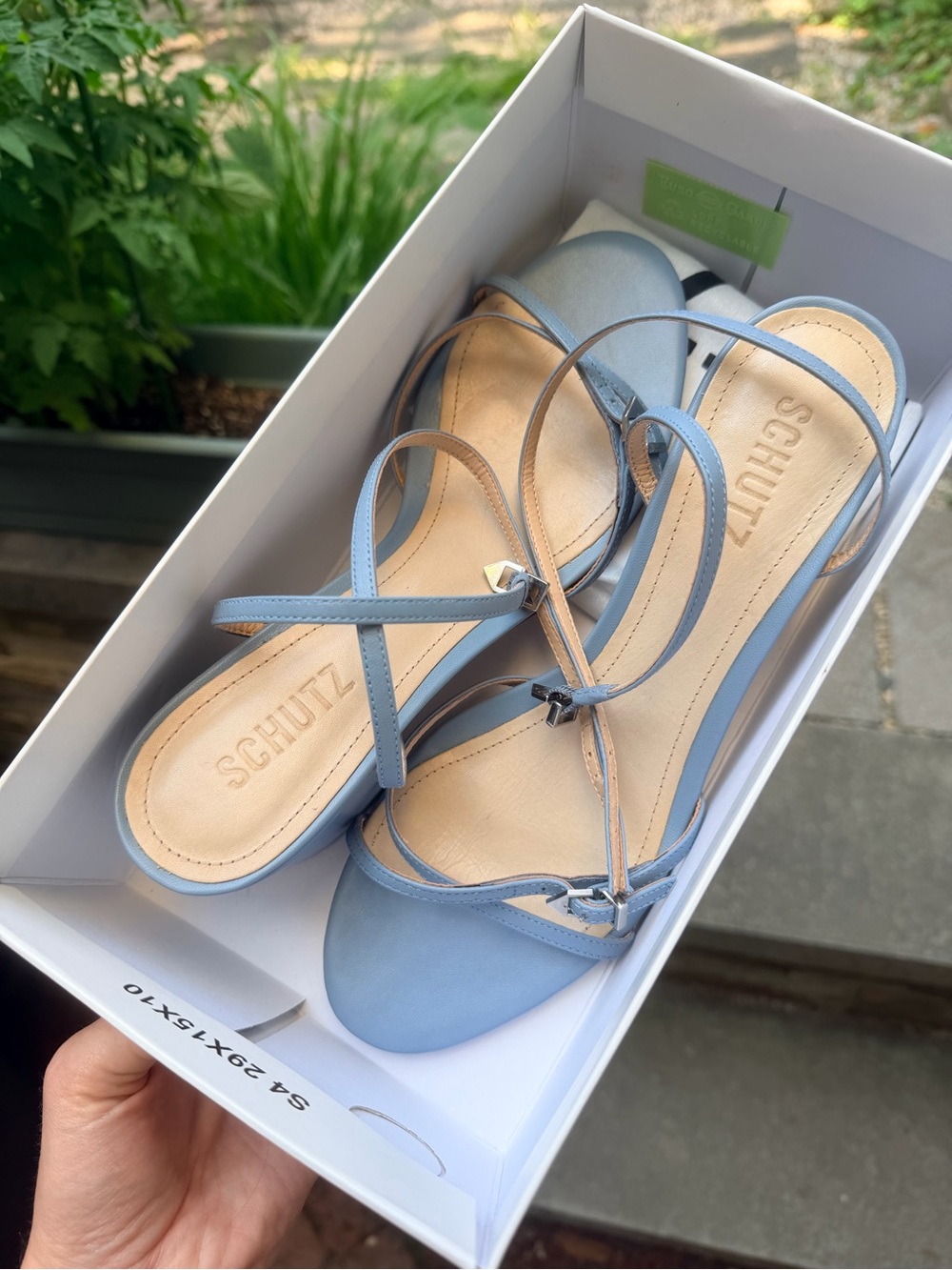 SCHUTZ Liliana Leather Denim Blue Block Heel Sandal Size 9 - Picture 3 of 5